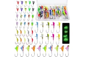 Bombite Ice Fishing Jigs Kit,Glowing Ice Fishing Lures Hard Winter Fishing Ice Jigs Crappie Jigs Ice Fishing Tackle 30Pcs/50Pcs