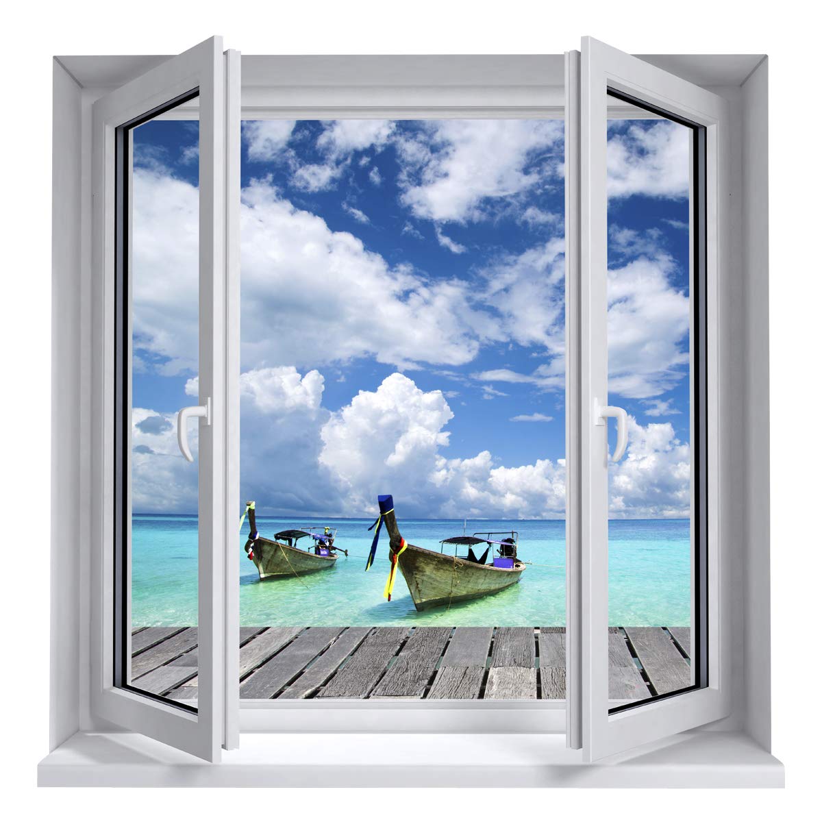 Sticker 3D Effect |Wall Decal Rest at The se – Wall Paper Decoration Optical Illusion Room and Living Room - 60 x 60 cm