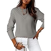 Sidefeel Womens Pullover Sweaters Crewneck Long Sleeve Hollow Out Crochet Tops