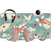 Koi Fish Desk Mat Set Carp Mousepad Gaming Mouse Pad and Keyborad Wrist Rest XXL Desk Pad 31.5" x 15.75" Computer Mat Large Mouse Pads with Wrist Support