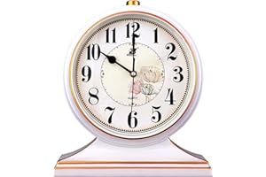 rnuie Desk Clock for Table Decor, Retro Mantel Clock Battery Operated for Fireplace Mantel, Living Room, Bedroom, Office, Desktop Decoration(White)