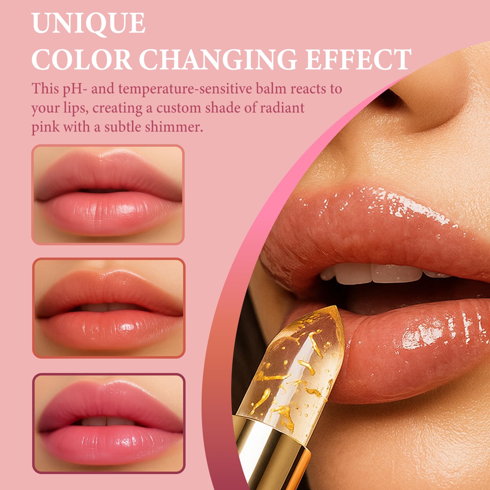 EELHOE Transferproof Color Changing Lipstick for Women Long Lasting Moisturizing pH Lipstick Change Color Transfer-Proof Wear with Clear Gold Foil Waterproof