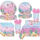 Axolotl Birthday Decorations Include Axolotl Plates-Napkins-Cups-Cutlery-Tablecloth for Kids Axolotl Party Serve 20 Guests