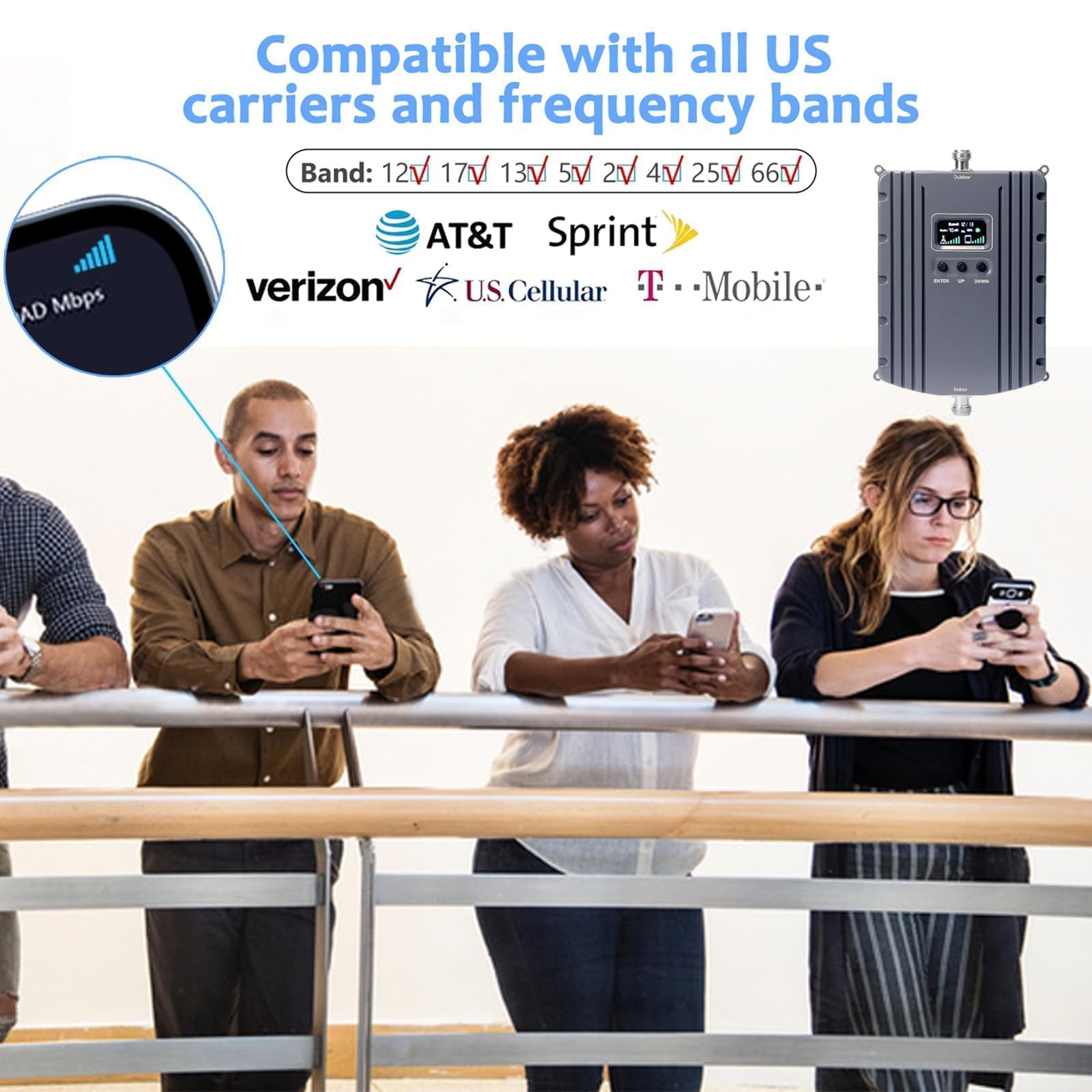 Cell Phone Booster for Home & Office,Up to 5500Sq Ft,Cell Phone Signal Booster for Band 2/25 / 4/66 / 5/12 / 17/13 with All U.S. Carriers,Boosts 5G 4G LTE, FCC Approved Cell Booster