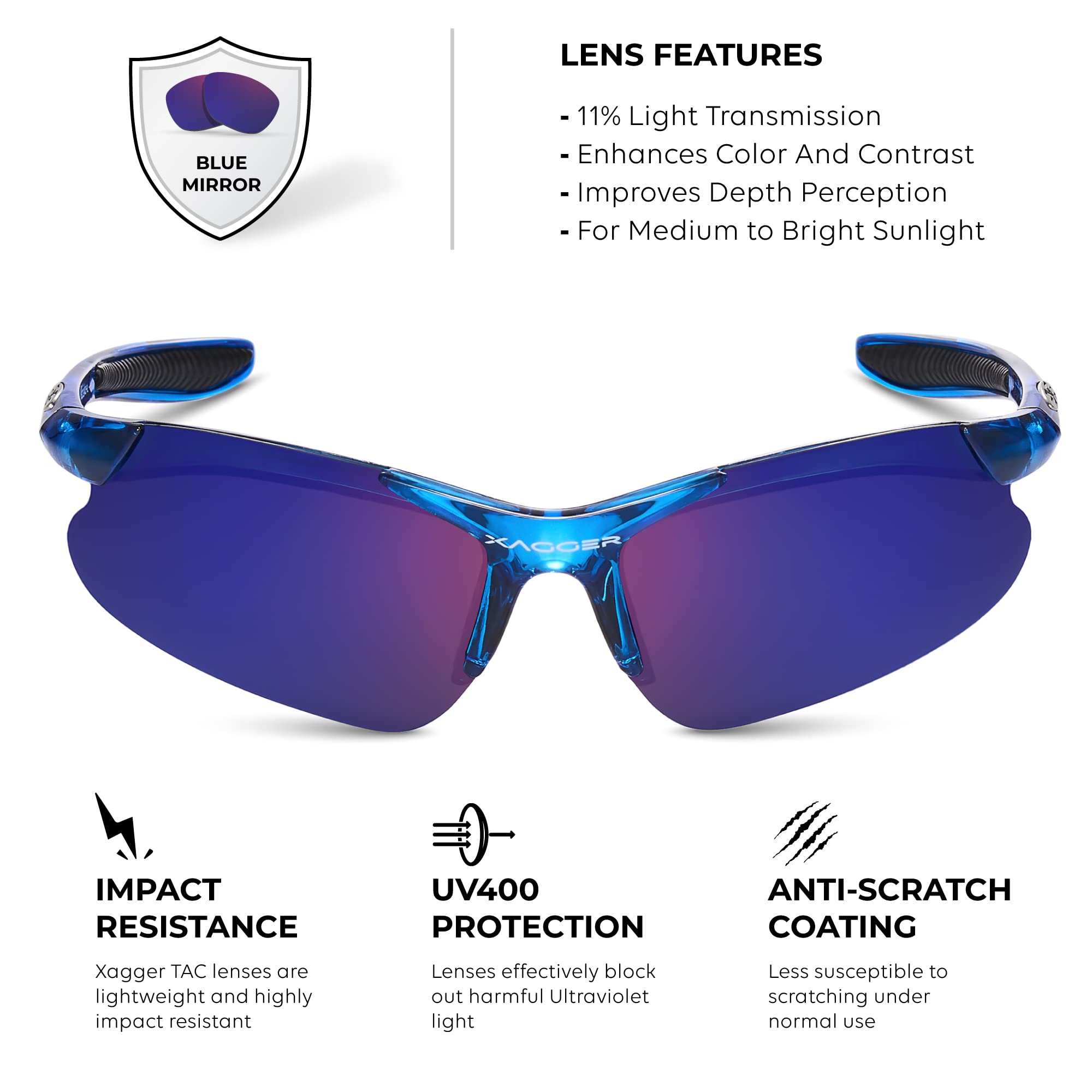 Xagger Kids Youth Polarized Sports Sunglasses for Boys Girls Baseball Softball Glasses TR90 Frame