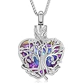 XSMZB Tree of Life Urn Necklace for Women Crystal Heart Cremation Jewelry for Ashes Keepsake Ashes Pendant for Human Pet