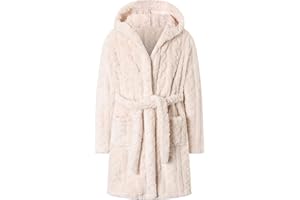 Umeyda Girls & Womens Twist Fleece Robes, Hooded Soft Warm Bath Robe for Kids Womens Fuzzy Bathrobe for Gifts