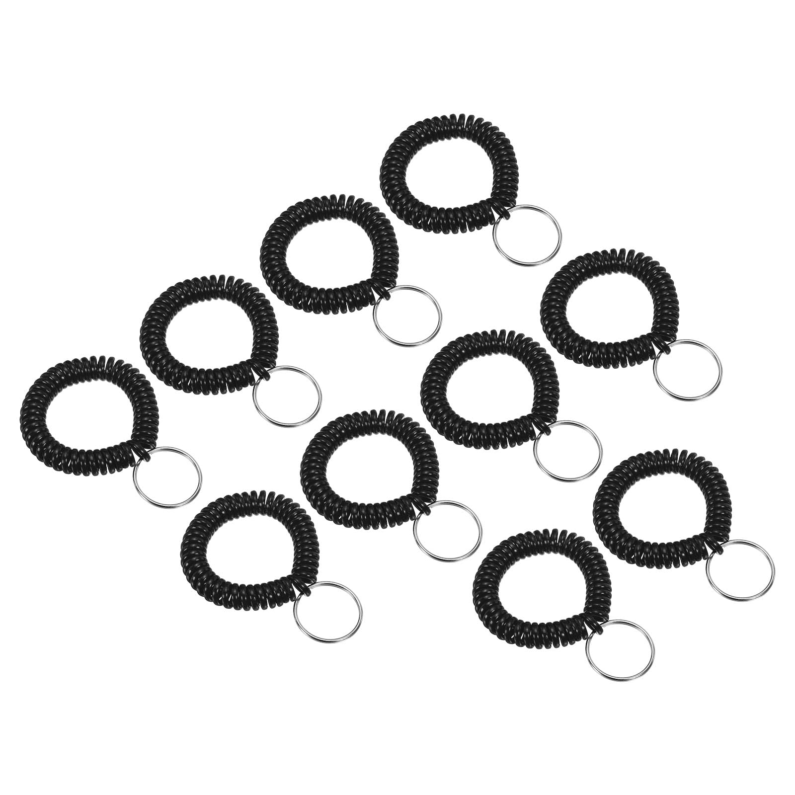 PATIKIL Spiral Wrist Coil Keychain, 15 Pack Plastic Stretchable Wristband Wristlet Key Ring Holder for Outdoor Sport Gym Pool Sauna, Black