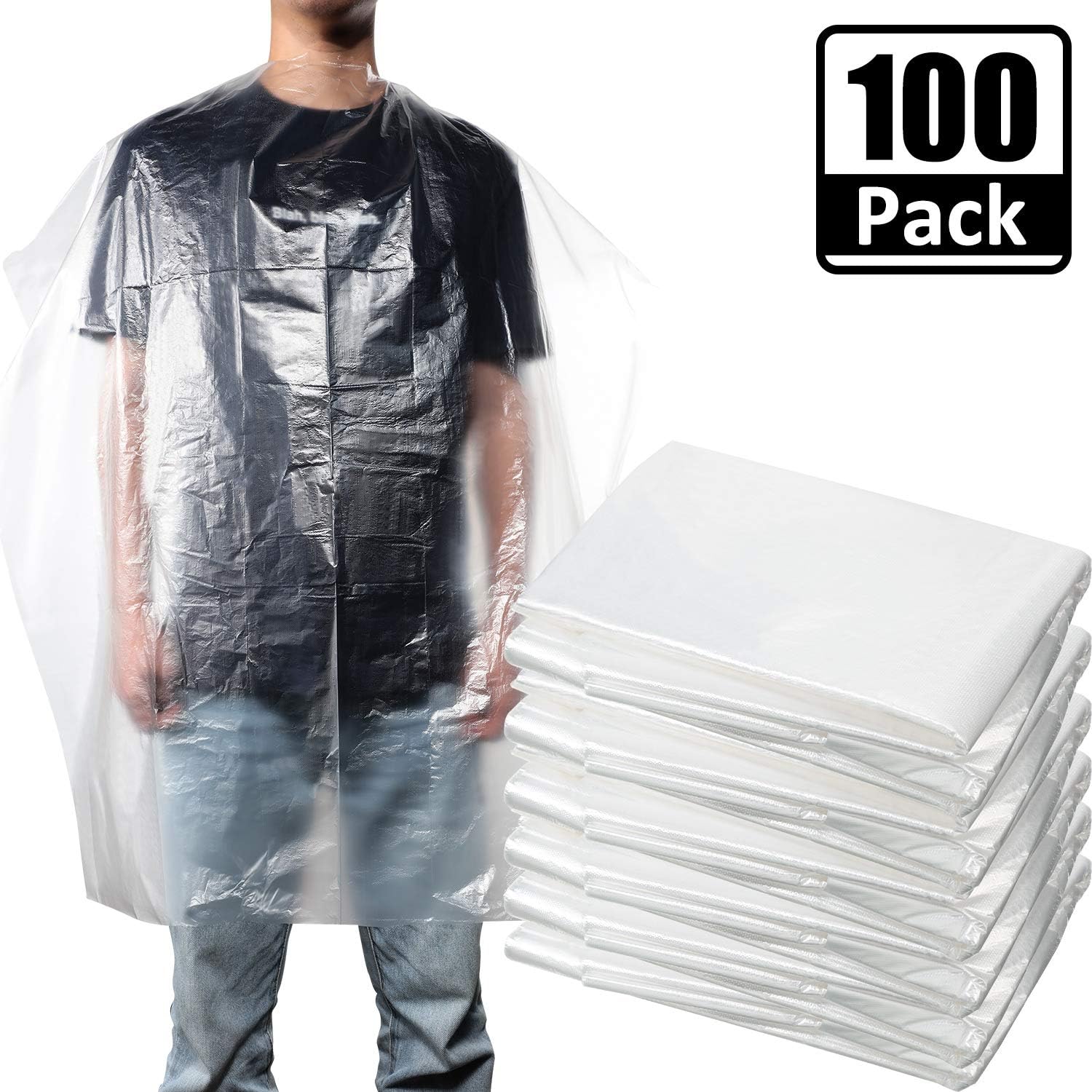 100 Pieces Disposable Salon Cape Waterproof Hair Dye Cutting Coloring Apron Shawl Transparent Barber Shampoo Cape Hairdressing Cape Barber Tools