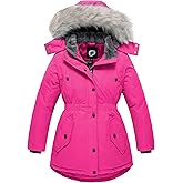 FARVALUE Girls' Long Winter Coats Warm Parka Lined Puffer Jacket Thicken Fleece Hooded Coat with Fur Collar for Girls