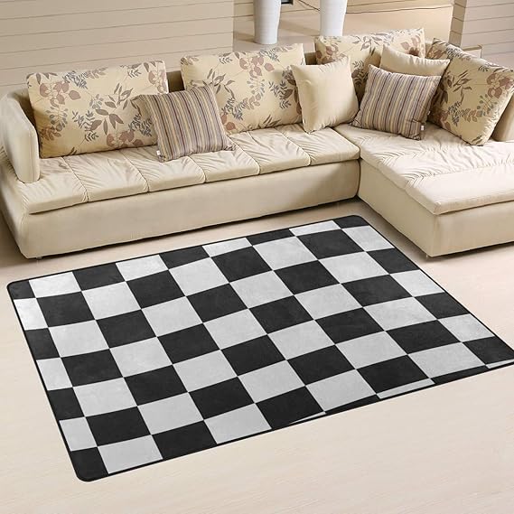 Black & White Checkered Flag Print Area Rugs Living Room Carpet Bedroom