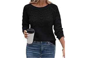 Women's Crochet Sweater Hollow Out Crew Neck Long Sleeve Knit Tops