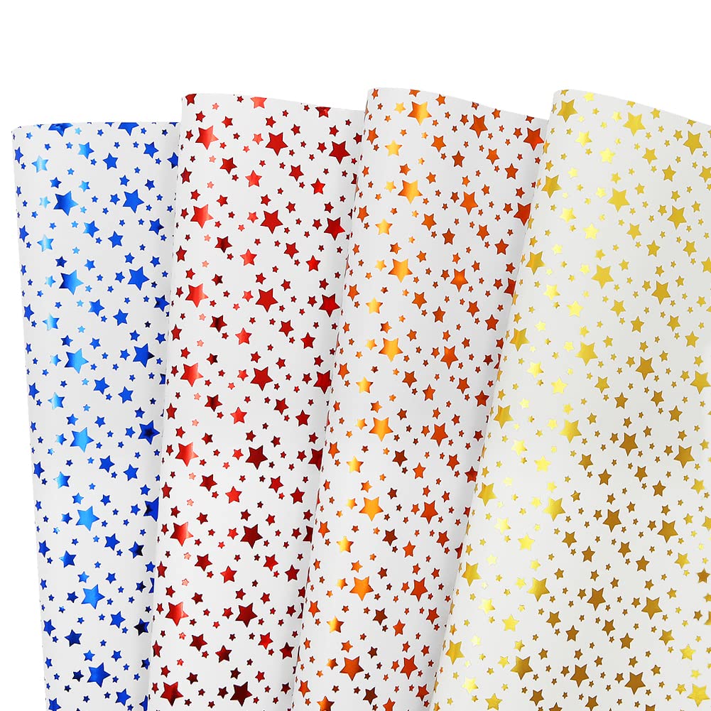 Gift Wrapping Papers, Star Design Wrapping Paper, 4 Foil White Art Paper for Birthday Graduation Eid Wedding Mothers Day Fathers Day Baby Shower Kids Friends Family(4 Sheets)