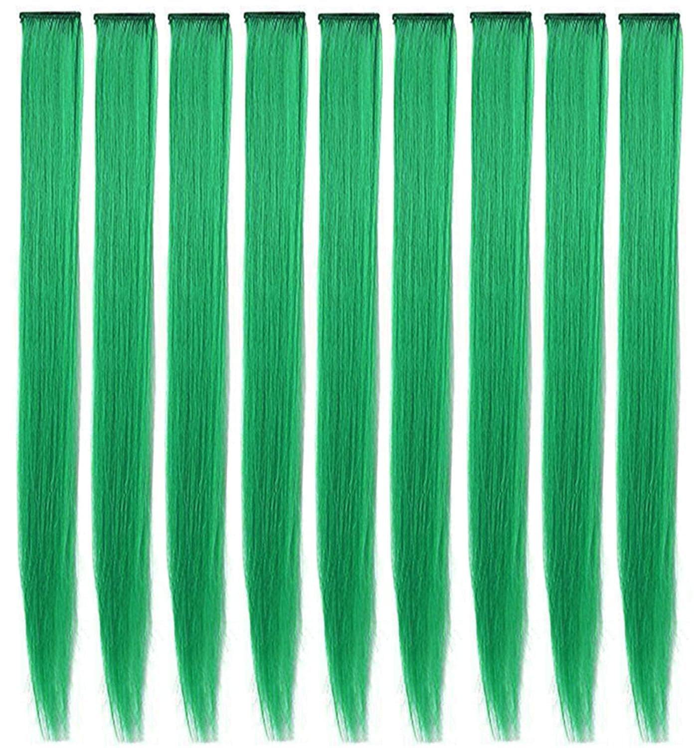 IAMERUI Multicolors Party Straight Hair Colorful Clip in Synthetic Hair Extensions in Multiple Colors Heat Resistant Long Hairpiece (Green)
