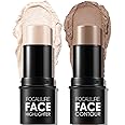 FOCALLURE 2 Pcs Mineral Cream Contour Stick,Moisturize Highlighter and Bronzer Pen,Non Stick Face Brightens & Shades Pencil,Long Lasting & Smooth Gliding Face Illuminator Makeup,Light