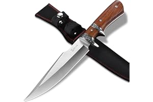 Fixed Blade Hunting Knife with Sheath: Full Tang Survival Knife - Wood Handle Outdoor Knives for Men Clip Point Camping Bushc
