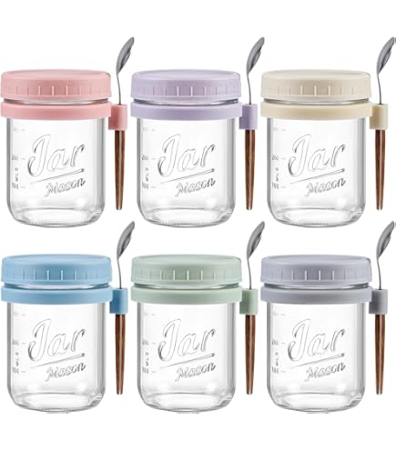 ANOTION Overnight Oats Containers - 4 Pack 24oz Mason Jars With Lids, Spoons & Straws For Meal Prep
