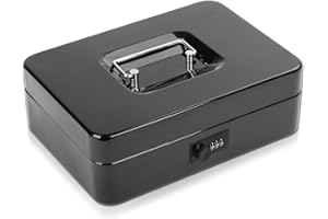 POLSPAG Large Locking Cash Box with Combination Lock Metal Money Box with Money Tray Durable Money Saving Organizerfor Security Lock Safe Box for Office Small Business 9.84 x 7.87 x 3.54 inches
