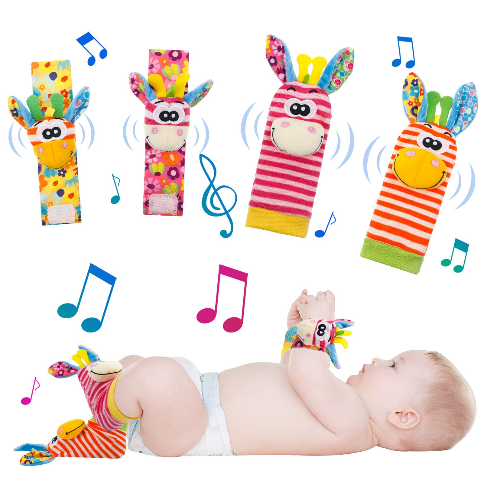 Yorgewd Baby Wrist Rattles & Foot Finders, Soft Animal Rattle Toys Newborn Infant Sensory Toys, Developmental Early Educational Toys for 0-12 Month Babies Boys Girls