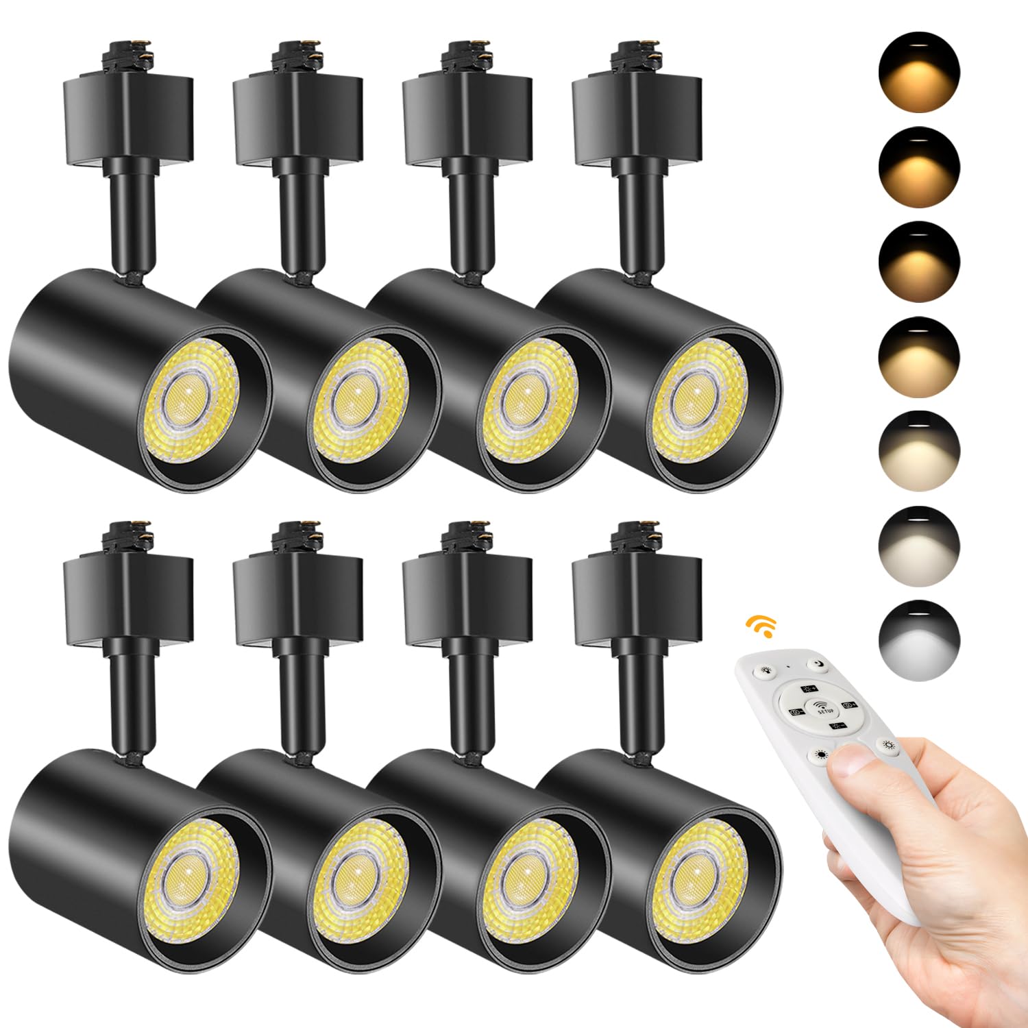 Photo 1 of TuyuBEE Remote Control LED Track Lighting Heads H Type Track Light Heads Dimmable, 2000K to 6000K Adjustable Ceiling Spotlight for H Track Lighting Rails, CRI90+ 24° 10W 800lm, Black (8 Pack)