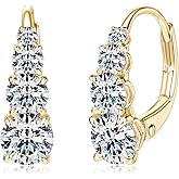 DYUNQ 4 Stone Moissanite Hoop Earrings, 925 Sterling Silver Hypoallergenic Leverback Drop Earrings for Women, D Color VVS1 Round Cut Jewelry Gifts
