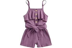 Toddler Baby Girl Spring Summer Romper Infant Button Bow Sleeveless Solid Bodysuit One-Piece Outfits