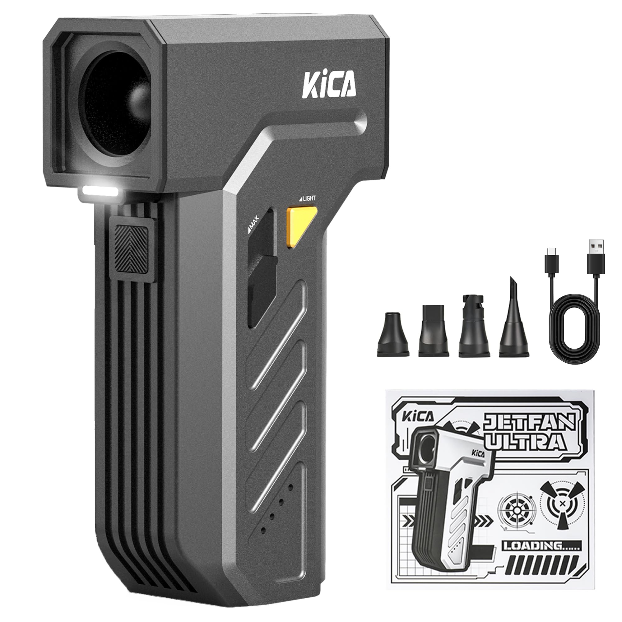 Photo 1 of Kica Jet Fan Ultra Cordless Air Duster - 171W Turbo Motor, 130,000 RPM, 48m/s Hurricane Wind, 4 Magnetic Nozzles, Dual LED Lights, 5H Runtime, for PC/Keyboard/Car Cleaning