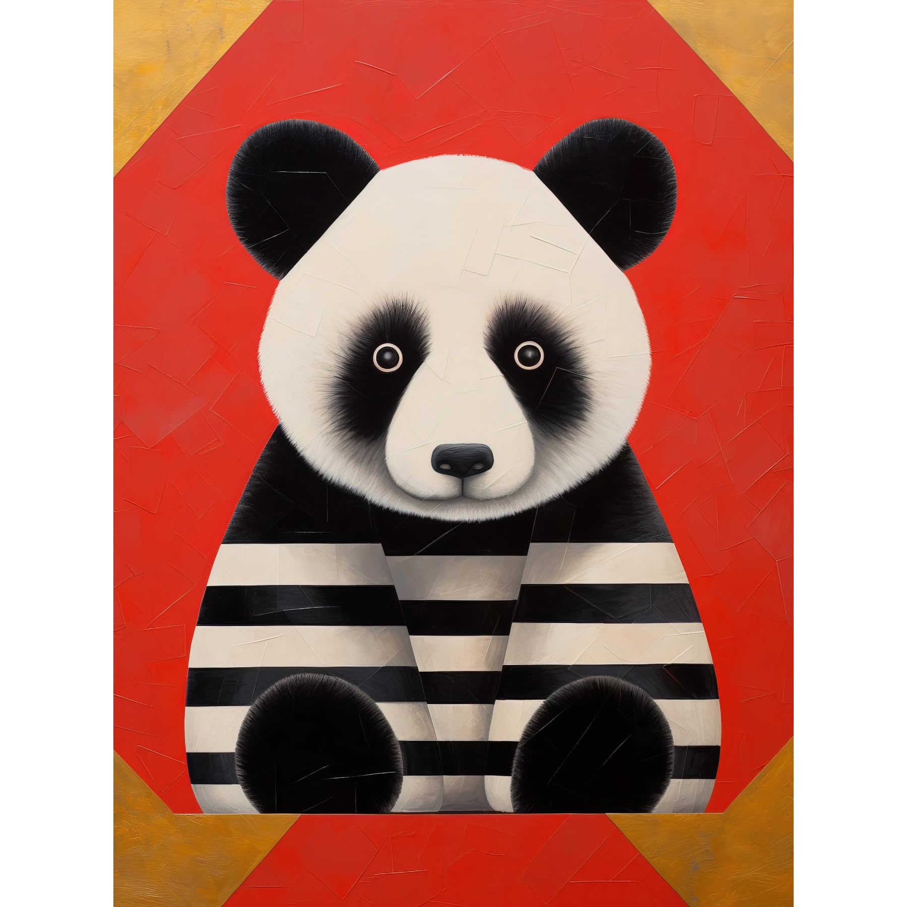 Artery8 Panda with Stripes Fun Kids Bedroom Baby Nursery Bright Bold Artwork Red Black White Large Wall Art Poster Print Thick Paper 18X24 Inch