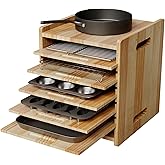 HAIDAIYA 7 Tiers Cookie Sheet Organizer for Cabinet, Wooden Tray Dividers for Kitchen Cabinets Baking Sheet Pan Organizer, for Heavy Pans, Cutting Board, Bakeware, Kitchen Cupboard Storage, Solid Wood
