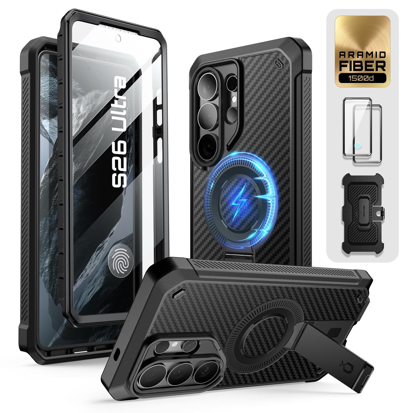 SUPCASE for Samsung Galaxy S26 Ultra Case with Stand (UB Pro Mag), [2 Front Frames] [Compatible with Wireless Charge] [Built-in Screen Protector & Belt-Clip] Protective Phone Case for S26 Ultra,Aramid