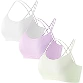 Happy Cherry Training Bras for Girls Criss Cross Back Teen Sports Bras Cotton Padded Seamless Youth Bralette 8-10 Years Old