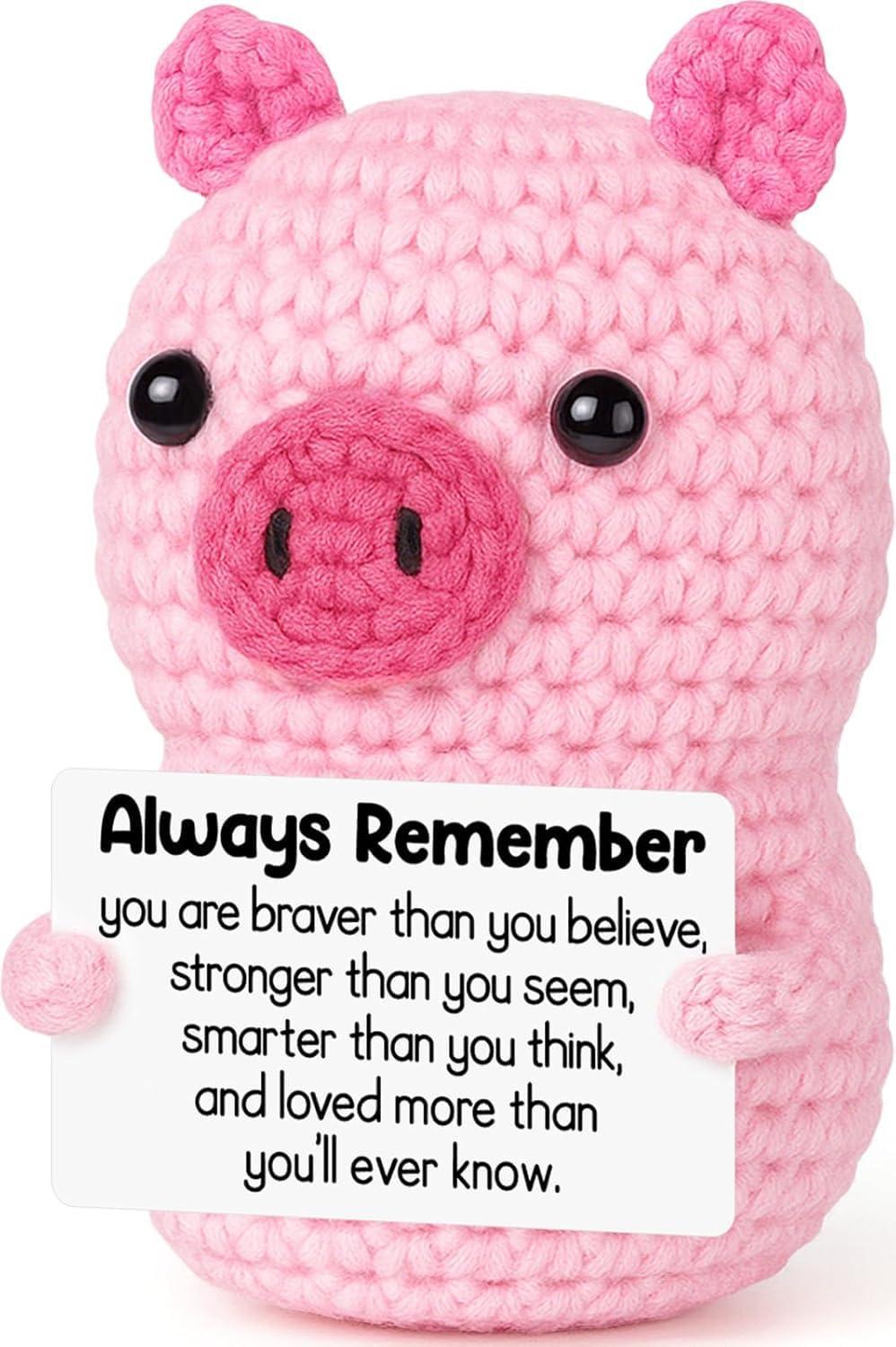 ALUNME Christmas Funny Handmade Crochet Pink Pig, Emotional Inspirational Cheer up Birthday Gifts for Women Teen Girl Friend Coworker Positive Reminder Cute Decor (always remember) — image 1