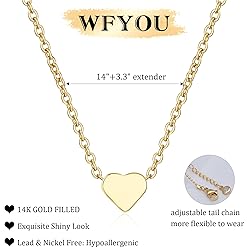 WFYOU Gold Heart Necklace for Women Dainty Tiny 14k