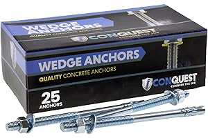 CONQUEST FASTENERS Conquest Zinc Plated Carbon Steel Concrete Wedge Anchors 1/2" x 8 1/2" - Heavy Duty Anchor Bolts for Interior Dry Environments and General Purpose Use (25 Pack)