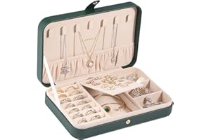 LANDICI Small Jewelry Box for Women Girls, PU Leather Travel Jewelry Organizer Case, Jewellery Storage Holder Display for Ring Earrings Necklace Bracelet Bangle Watch Men Kids Gift, Blackish Green