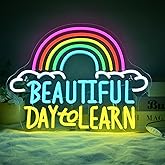 Beautiful Day to Learn LED Neon Sign, 16.5"x12.6" USB Powered, Dimmable, 5V/2A, for Classroom, Study Cornor Home, Gift, Office, Bedroom, Lifelong Learner