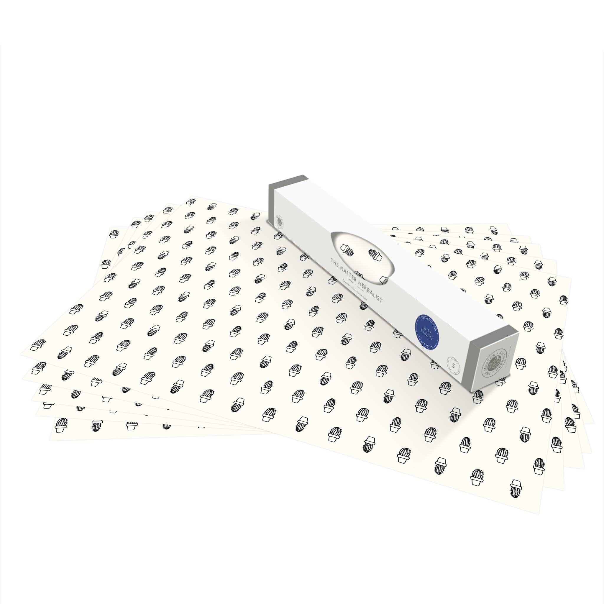 The Master Herbalist Unscented & Wipe Clean Drawer Liners with a Cactus Design - Perfect for Bedroom Drawers, Wardrobe Shelves, Linen Cupboards & Kitchen Cabinets