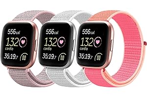 Chinber 2 Pack Elastic Bands Compatible with Fitbit Versa 2/Versa/Versa Lite/Versa SE Nylon Band, Soft Adjustable Braided Replacement Sport Bands, Elastic Nylon Watch Bands Women and Men