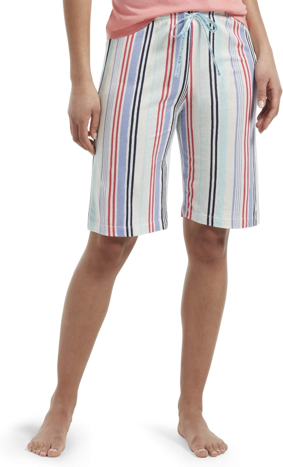 HUE Women's Printed Knit Bermuda Pajama Sleep Short Bottom, Off White