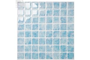 Tic Tac Tiles Peel and Stick Self Adhesive Removable Stick On Kitchen Backsplash Bathroom 3D Wall Sticker Wallpaper Tiles in Small Square Designs (Vetro Aqua & Glassy Peacock) (10, Aqua Vetro)