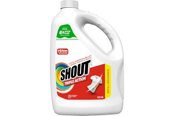 Shout Triple-Acting Laundry Stain Remover Spray Refill, 3.8L | Bulk Refill, Pre-Treats Tough Stains Up To 1 Week, Removes Gra