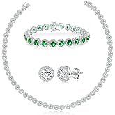 Gemsme 18K White Gold Plated Cubic Zirconia Tennis Necklace/Bracelet/Earrings Sets for Bride Bridesmaid Women Jewelry Set