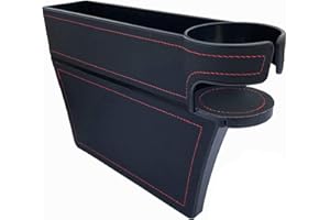 LUCKLYJONE Car Seat Gap Filler, Console Side Pocket, PU Leather Car Seat Pocket Organizer Catcher Caddy for CellPhones Wallet Coin with Cup Holder Black(Driver Side)