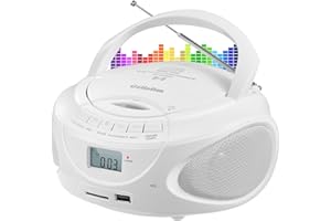 Gelielim Portable CD Player Boombox with FM Stereo Radio, Bluetooth Speaker, Support CD/USB/SD/BT/AUX, LCD Display, Headphone Jack,Operated or AC Powered，for Kids,Seniors,Home（White）