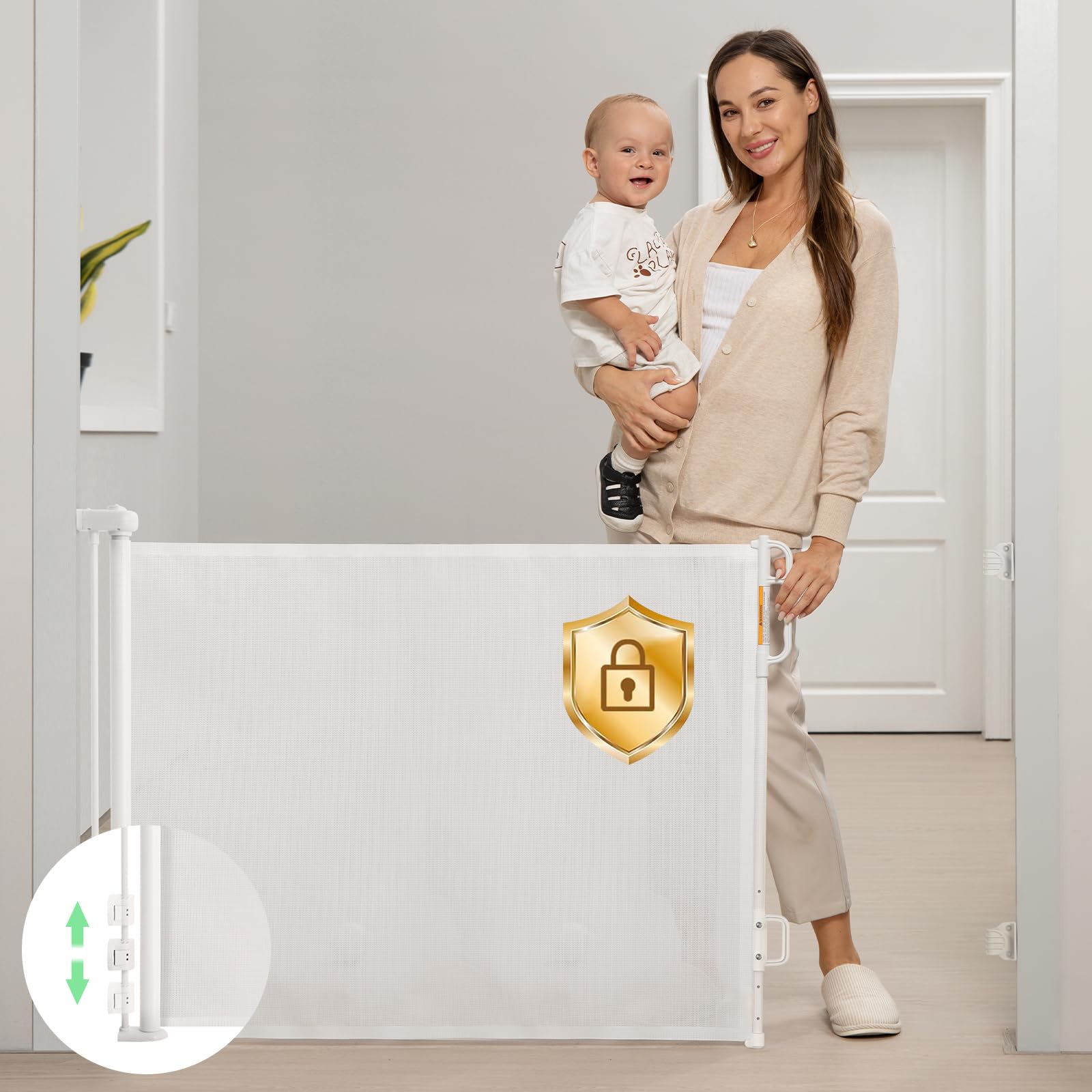 Retractable Baby Gate, Momcozy Mesh Baby Gate or Mesh Dog Gate, 33" Tall,Extends up to 55" Wide, Child Safety Gate for Doorways, Stairs, Hallways, Indoor/Outdoor