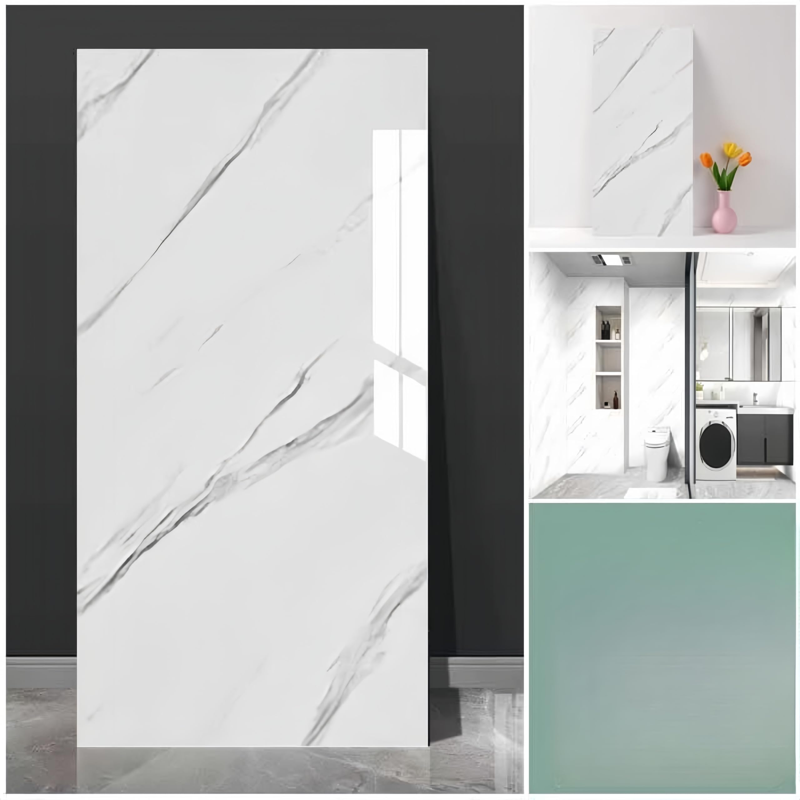 Peel and Stick Imitation Ceramic Tile Wall Stickers Decoration Living Room Background Bathroom Kitchen Waterproof and Oil Resistant Aluminum-Plastic Panel 11.8 * 23.6 inches 10 PCS (White)