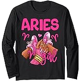 Aries Girl Birthday Queen Women Sneakers Zodiac Sign Long Sleeve T-Shirt