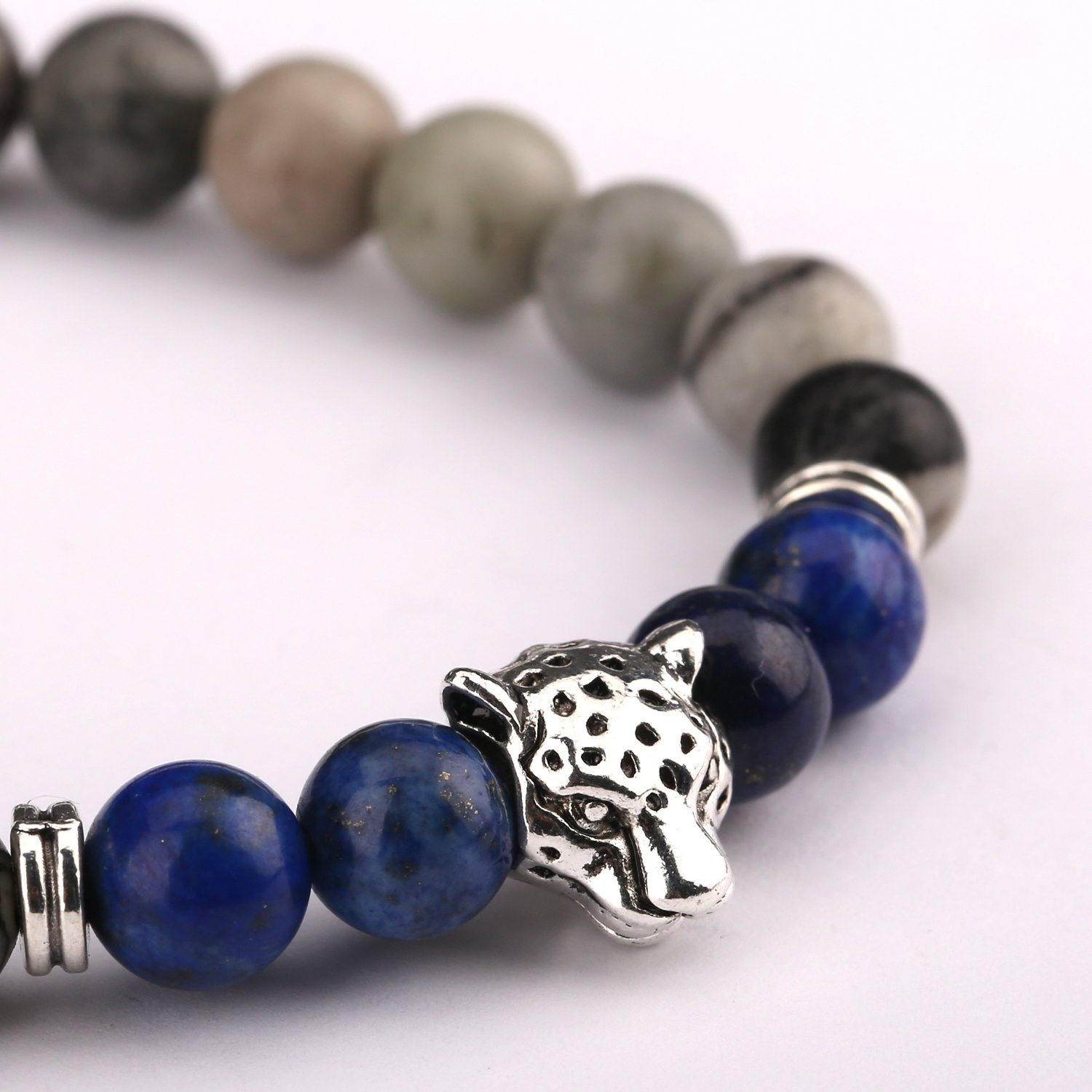 Bead Bracelets,UHIBROS Unisex Natural Tiger Eyes, Black Matte, Weathering Agate Beads Stretch Bracelets With Leopard Head Gold,Silver