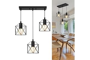 Phaosio 3-Light Pendant Lighting, Farmhouse Hanging Light Fixture for Kitchen Island & Dining Room, Industrial Vintage Ceiling Lamp with E26 Base, Adjustable Height, Matte Black