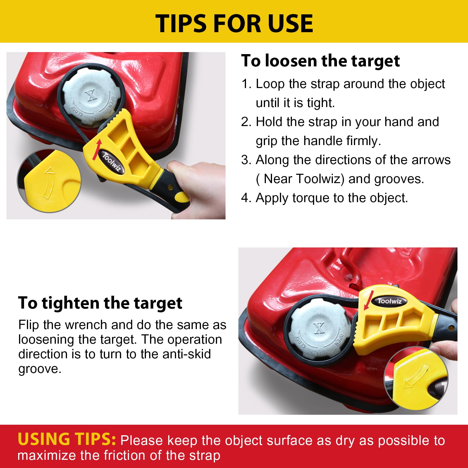 Toolwiz Bandschlüssel 2 Stück 500mm und 600 mm Ölfilterschlüssel Gummi Rohrzange Universal Einstellbar bis max Durchmesser Ø150 mm Schwarz Gelb 8